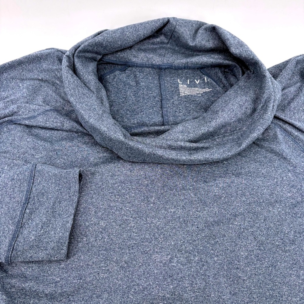 LIVI Active Women Plus Size 26/28 Heathered Blue Cowl Neck Kangaroo Pocket Top